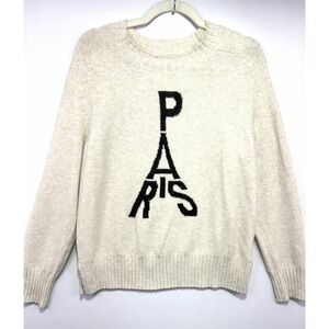 LOFT Paris Eiffel Tower Sweater Women M Oatmeal Graphic Pullover French Classic